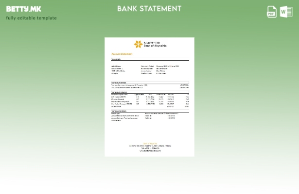 модерен стил Етиопија Банка на Абисинија банка извод на ексел шаблон